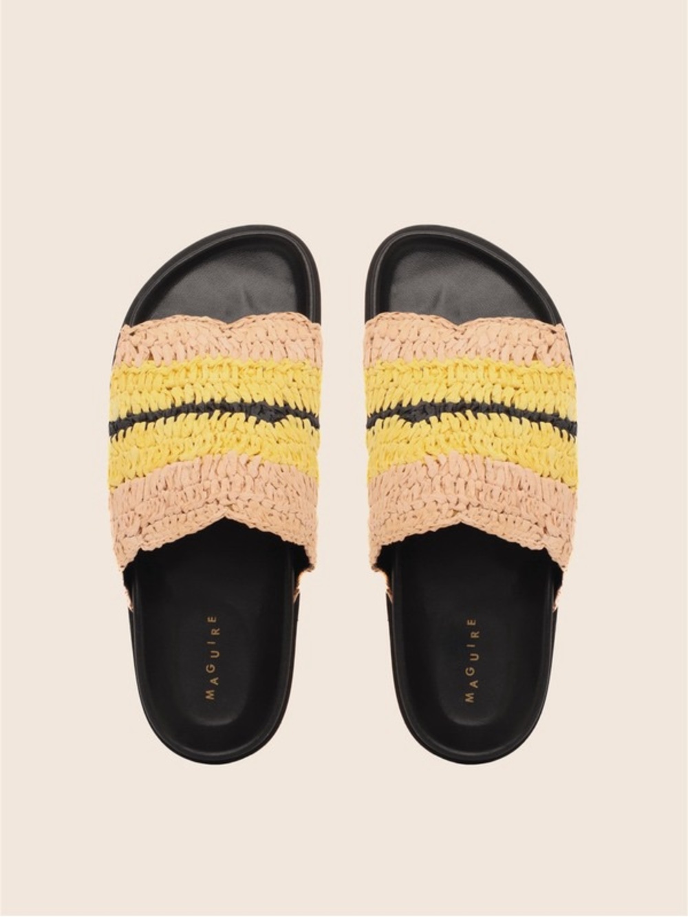 Maguire Delphi Yellow Sandals Yellow & Beige Crochet Slide Sandals